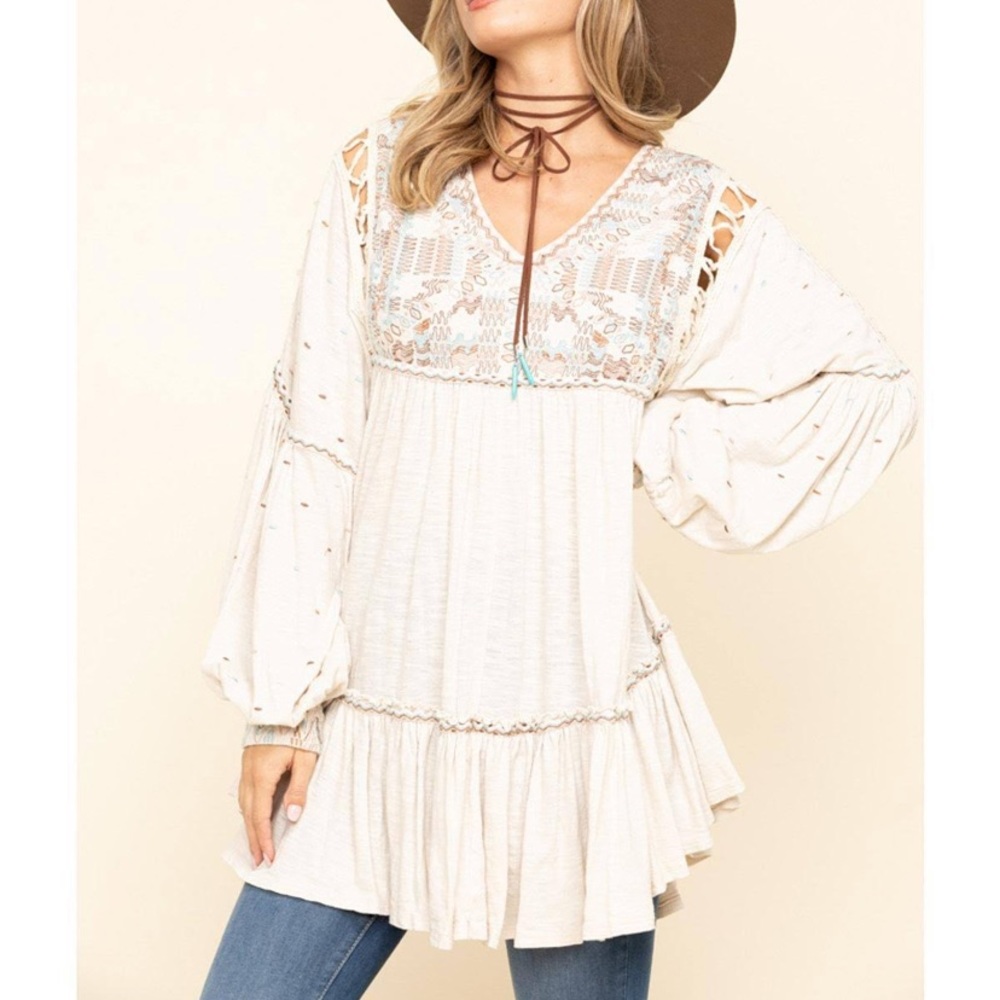 🎉2x Host Pick🎉 Free People "Much Love" embroidered cotton tunic top. - Picture 9 of 16